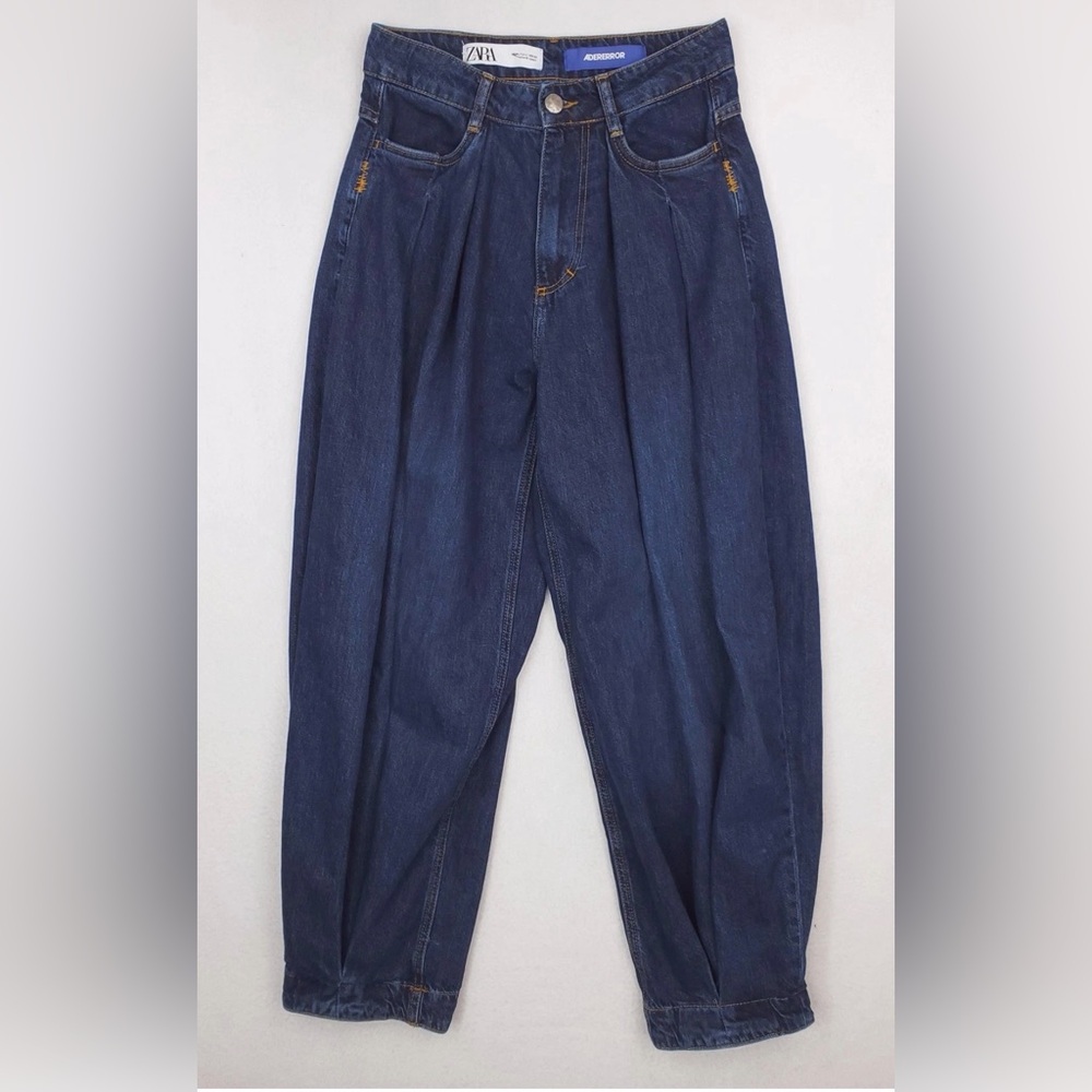 ADER ERROR & ZARA Jeans Sz 4 Dark Wash Pleated Tapered High-Rise Barrel Leg EUC - Picture 10 of 16